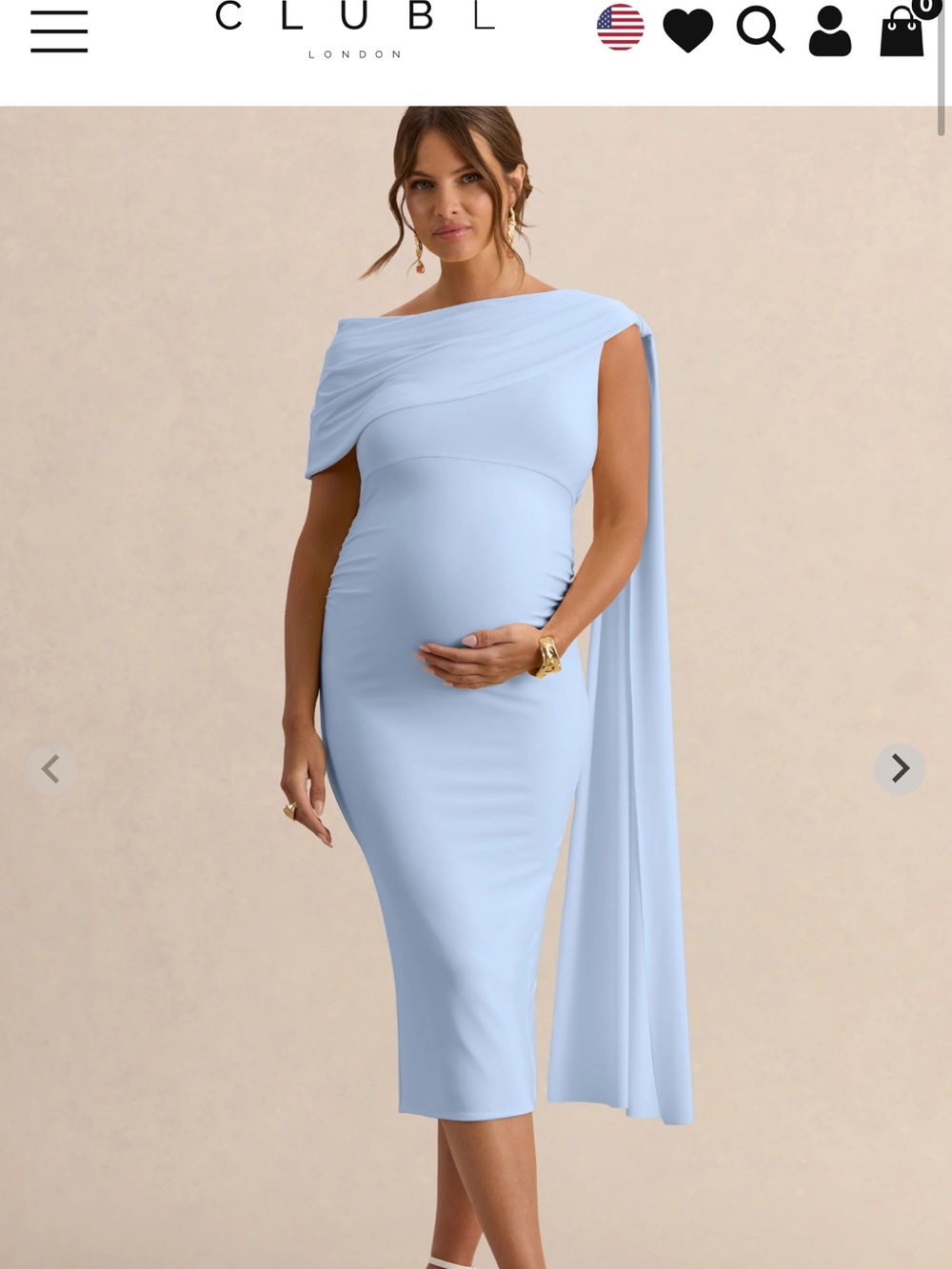 Club L London Powder Blue One-Shoulder Midi Maternity Dress